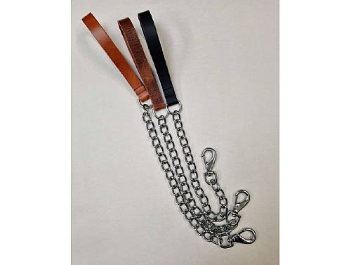Long Heavy Duty Chain Lead with Leather Stitched Handle